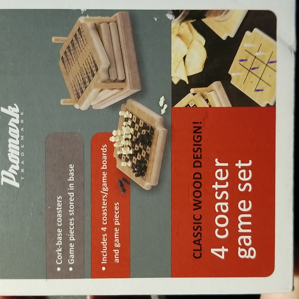 NWT Promark cork base coasters includes game board and pcs(pcs stored in base)